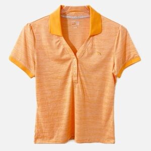 Puma SportLifestyle Polo Collar Three Button Placard Striped V-Neck Golf Shirt 🧡